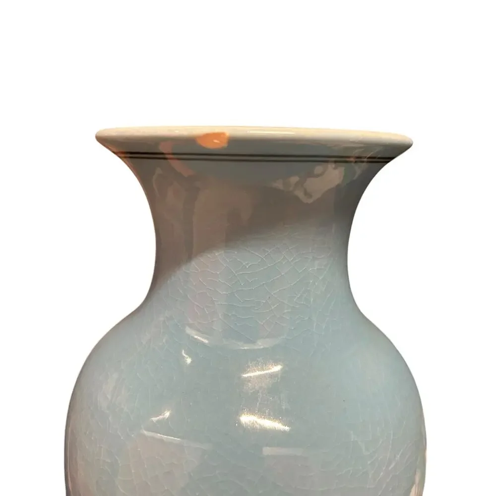 Vintage Light Blue Crackle Glaze Ceramic Vase –  Bird & Cherry Blossom 11.5” - Picture 3 of 5